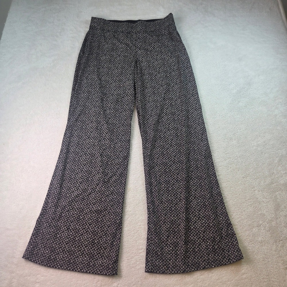 Max Edition Womens Wide Leg Pants Black White Geometric Print Stretch Size M